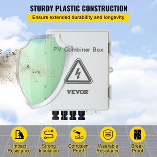 Caja combinadora PV, 4 cadenas, caja combinadora solar con fusible de corriente nominal de 15A, interruptor de circuito de 63A, protector contra rayos y conector solar, para sistema de panel solar...