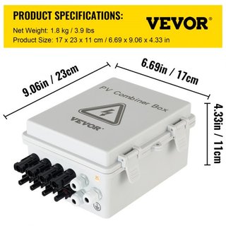 Caja combinadora PV, 4 cadenas, caja combinadora solar con fusible de corriente nominal de 15A, interruptor de circuito de 63A, protector contra rayos y conector solar, para sistema de panel solar...