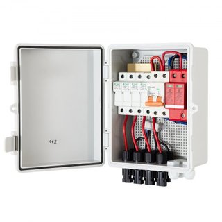Caja combinadora PV, 4 cadenas, caja combinadora solar con fusible de corriente nominal de 15A, interruptor de circuito de 63A, protector contra rayos y conector solar, para sistema de panel solar...