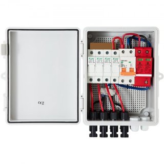 Caja combinadora PV, 4 cadenas, caja combinadora solar con fusible de corriente nominal de 15A, interruptor de circuito de 63A, protector contra rayos y conector solar, para sistema de panel solar...