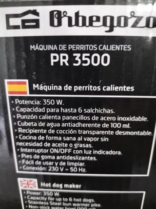 Máquina Perritos Calientes Orbegozo PR 3500