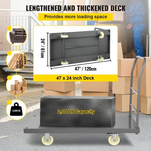 Carro Plataforma, Carro de Acero con Capacidad de 907.2 kg, 119.4 cm de Largo x 61 cm de Ancho x 81.3 cm de Alto, Dolly Plano, Carros de Mano con Ruedas de Nylon de 12.7 cm, Carros de Utilidad de ...