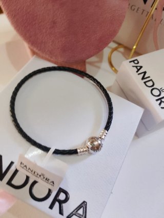 Pulsera Pandora Cuero Trenzado Negra 20cm