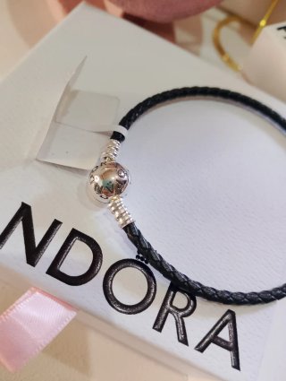 Pulsera Pandora Cuero Trenzado Negra 20cm