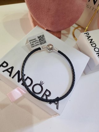 Pulsera Pandora Cuero Trenzado Negra 20cm