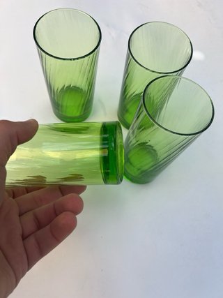 Set 4 Bicchieri Vetro Verde Rigato Vintage