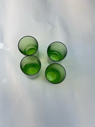 Set 4 Bicchieri Vetro Verde Rigato Vintage