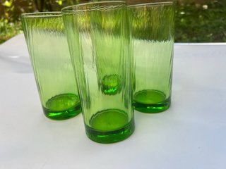Set 4 Bicchieri Vetro Verde Rigato Vintage