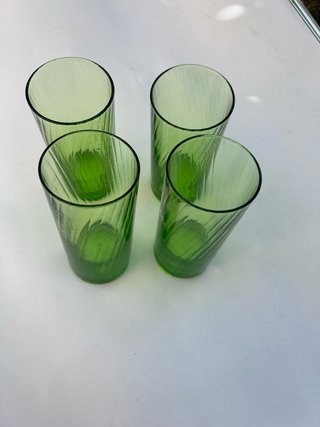 Set 4 Bicchieri Vetro Verde Rigato Vintage