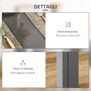 Set da Pranzo 5 Pezzi con 1 Tavolo e 4 Sedie Moderne in Pelle Sintetica, Metallo e Vetro Temperato, Grigio