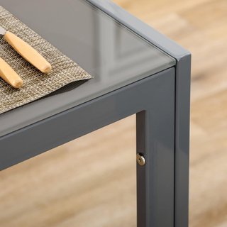 Set da Pranzo 5 Pezzi con 1 Tavolo e 4 Sedie Moderne in Pelle Sintetica, Metallo e Vetro Temperato, Grigio