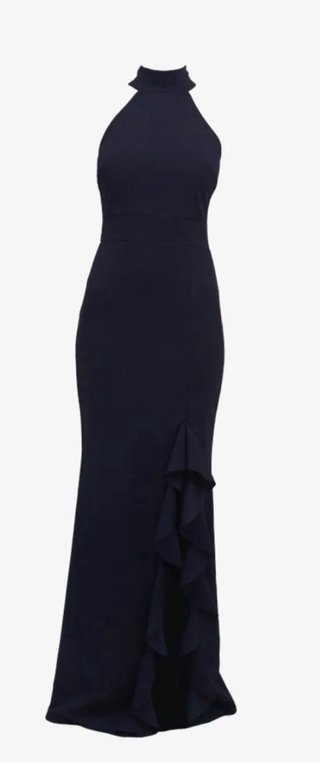 Vestido azul de fiesta con capa