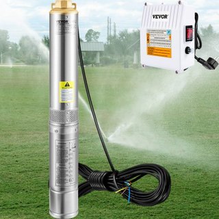 Bomba Sumergible de Pozo Profundo, 370W 230V/50Hz, 110L/min 44 m de Altura, con Cable de 20 m y Caja de Control Externa, Bombas de Agua de Acero Inoxidable de 10.2 cm para Uso Industrial, Irrigaci...