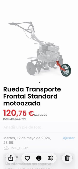Rueda transporte frontal Honda Motoazada