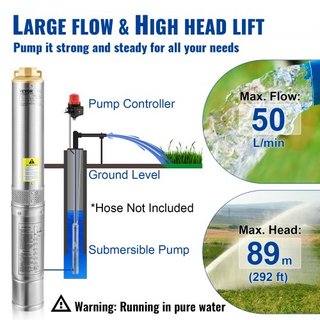Bomba Sumergible de Pozo Profundo, 550W 230V/50Hz, 50L/min 89 m de Altura, 20 m de Cable y Interruptor de Presión Automático, Bombas de Agua de Acero Inoxidable de 8.2 cm para Uso Industrial, Irri...