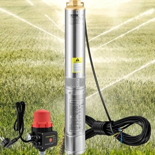 Bomba Sumergible de Pozo Profundo, 550W 230V/50Hz, 50L/min 89 m de Altura, 20 m de Cable y Interruptor de Presión Automático, Bombas de Agua de Acero Inoxidable de 8.2 cm para Uso Industrial, Irri...