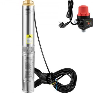 Bomba Sumergible de Pozo Profundo, 550W 230V/50Hz, 50L/min 89 m de Altura, 20 m de Cable y Interruptor de Presión Automático, Bombas de Agua de Acero Inoxidable de 8.2 cm para Uso Industrial, Irri...