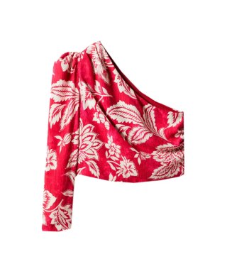 Blusa roja y blanca floral asimétrica