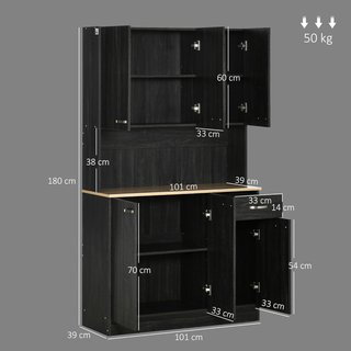 Credenza da Cucina con Armadietti, Cassetto e Superficie per Microonde, Mobile Dispensa Stretto con Porte e Ripiani Regolabili, Mobile da Cucina per Soggiorno, Sala da Pranzo, 101X39X180 Cm, Nero