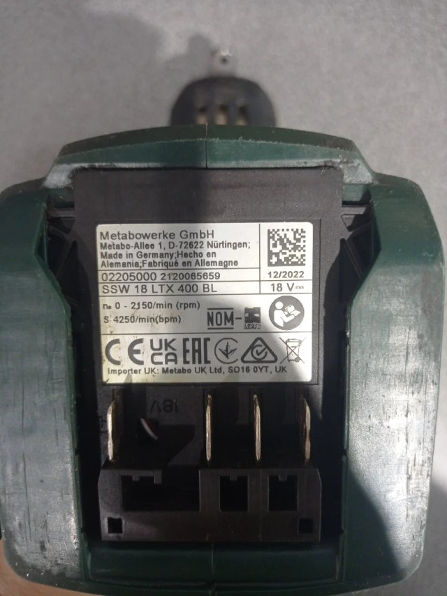 Atornillador Impacto Metabo 18V + Batería 4Ah