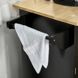 Carro De Cocina Multiusos Con 2 Cajones, Armario De 3 Puertas Y 4 Ruedas, Isla De Cocina De Madera Y MDF, 121X46X91Cm, Negro