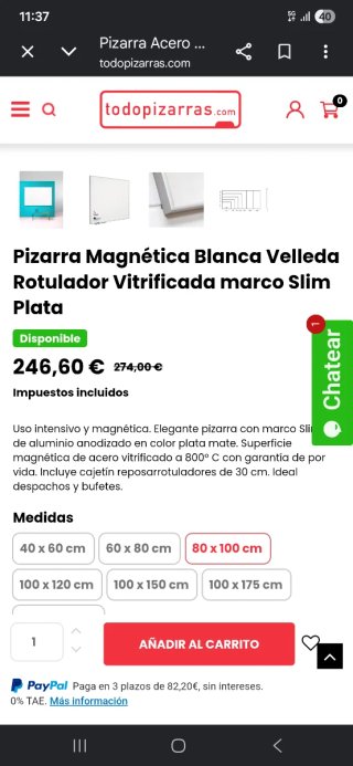 Pizarra Blanca 1m x 80cm