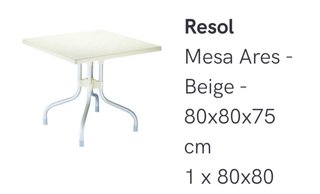 Mesa de jardín beige y plata, desplegada 80*80*75