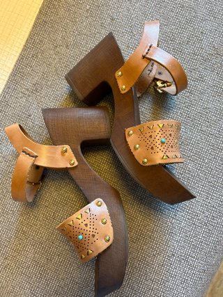 Sandalias ZENDRA Piel Madera Turquesa