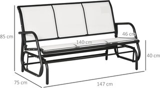 Panca a dondolo da giardino per 3 persone in metallo e tessuto traspirante, 147X70X85Cm, beige