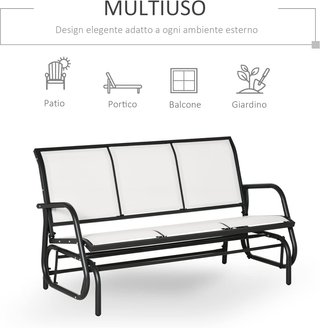 Panca a dondolo da giardino per 3 persone in metallo e tessuto traspirante, 147X70X85Cm, beige