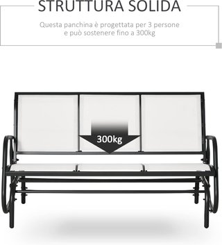 Panca a dondolo da giardino per 3 persone in metallo e tessuto traspirante, 147X70X85Cm, beige