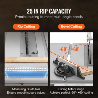 Sierra de Mesa Eléctrica de 1800 W, Capacidad de Corte de 625 mm, 4400 RPM, Sierra de Corte Transversal de 85 mm a 90° y Corte en Bisel de 60 mm a 45° para Madera, Carpintería y Talleres de Interi...