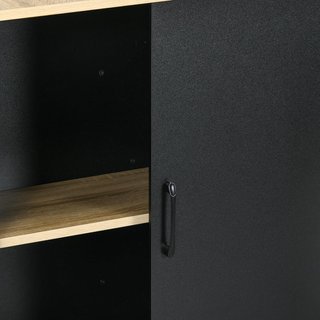 Isola da Cucina con Ampia Superficie di Lavoro, Mobile da Cucina con Ripiano, Supporto per Coltelli e Armadio con Porta Scorrevole, Nero