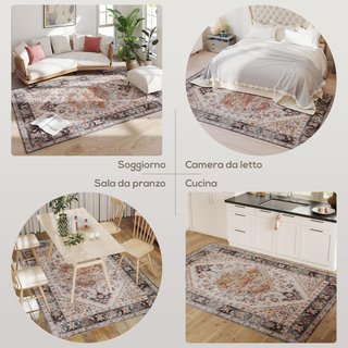 Tappeto Stile Bohémien Antiscivolo e Lavabile, Tappeto per Soggiorno e Camera da Letto in Pelo Corto, 230X160 Cm, Marrone