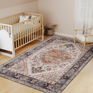 Tappeto Stile Bohémien Antiscivolo e Lavabile, Tappeto per Soggiorno e Camera da Letto in Pelo Corto, 230X160 Cm, Marrone