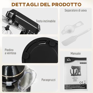 Amasadora Planetaria Con Bowl Inox 7L, 1400W 6 Velocidades Pulse, Cabeza Inclinable, Amasadora Profesional Antideslizante Con Gancho Para Amasar, Varilla, Batidor, Protector Y Accesorios