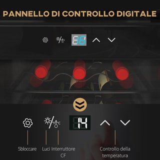 Cantinetta Vino Refrigerata per 18 Bottiglie, Cantina Frigo Vino Anti-UV a Zona Singola con Temperatura Controllata 5-18°, Schermo Touch, Luci LED, Ripiani Regolabili, Porta in Vetro, 34.5X45X78Cm