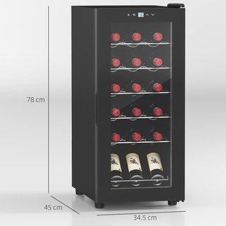 Cantinetta Vino Refrigerata per 18 Bottiglie, Cantina Frigo Vino Anti-UV a Zona Singola con Temperatura Controllata 5-18°, Schermo Touch, Luci LED, Ripiani Regolabili, Porta in Vetro, 34.5X45X78Cm