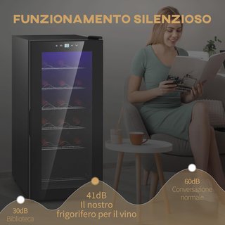 Cantinetta Vino Refrigerata per 18 Bottiglie, Cantina Frigo Vino Anti-UV a Zona Singola con Temperatura Controllata 5-18°, Schermo Touch, Luci LED, Ripiani Regolabili, Porta in Vetro, 34.5X45X78Cm
