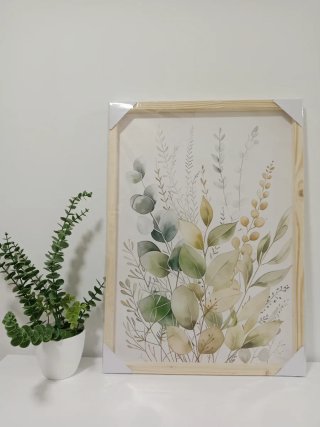 Set di 3 quadri botanici in legno su tela