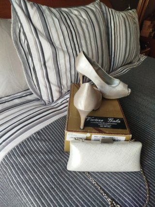 Zapatos y bolso de fiesta beige/plata