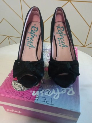 Zapatos Refresh Peep Toe Negros Tacon Talla 37