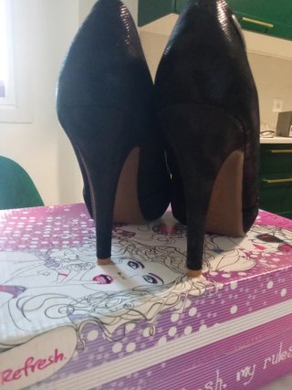 Zapatos Refresh Peep Toe Negros Tacon Talla 37