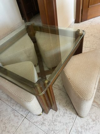 Tavolo da centro in vetro e legno con 4 poltroncine