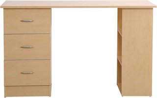 Escritorio Porta PC Con 3 Cajones Y 3 Estantes, Escritorio Para Habitación Y Oficina 120X49X72Cm Madera Natural