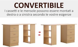 Escritorio Porta PC Con 3 Cajones Y 3 Estantes, Escritorio Para Habitación Y Oficina 120X49X72Cm Madera Natural
