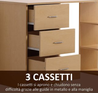 Escritorio Porta PC Con 3 Cajones Y 3 Estantes, Escritorio Para Habitación Y Oficina 120X49X72Cm Madera Natural