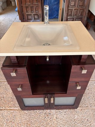 Mueble de lavabo completo madera y cristal
