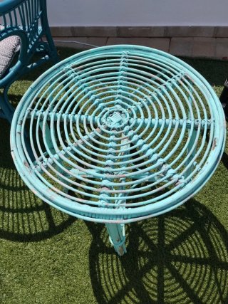 Conjunto Mesa y Sillas Jardín Ratán Azul