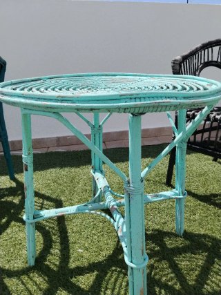 Conjunto Mesa y Sillas Jardín Ratán Azul